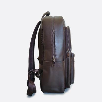 Multi zip V3 design genuine cowhide leather backpack with luggage/trolley sleeve