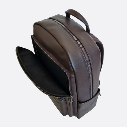 Multi zip V3 design genuine cowhide leather backpack with luggage/trolley sleeve