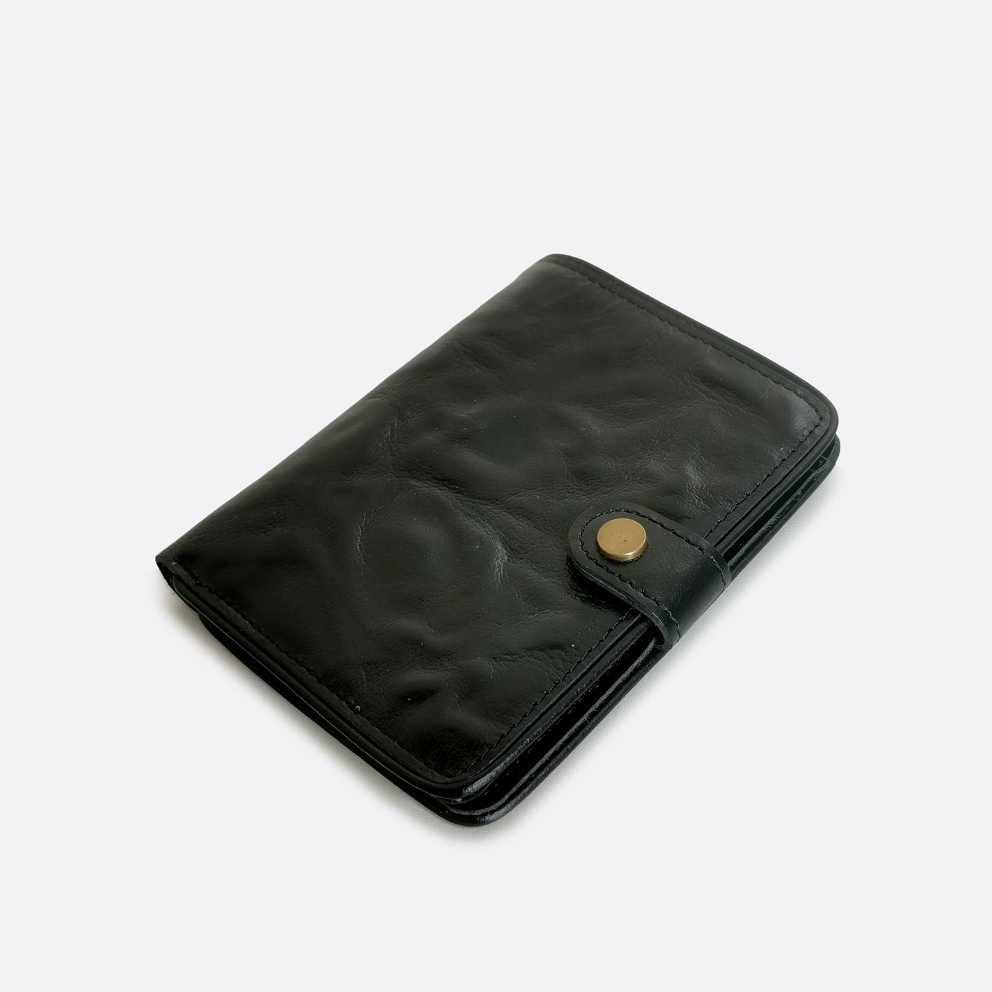 Genuine cowhide leather vertical flap wallet with button