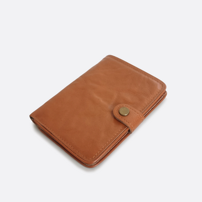 Genuine cowhide leather vertical flap wallet with button