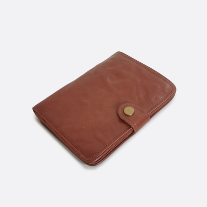 Genuine cowhide leather vertical flap wallet with button