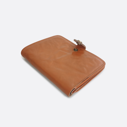 Genuine cowhide leather vertical flap wallet with button