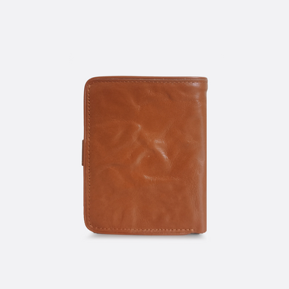 Genuine cowhide leather vertical flap wallet with button