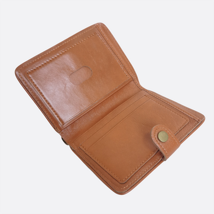 Genuine cowhide leather vertical flap wallet with button