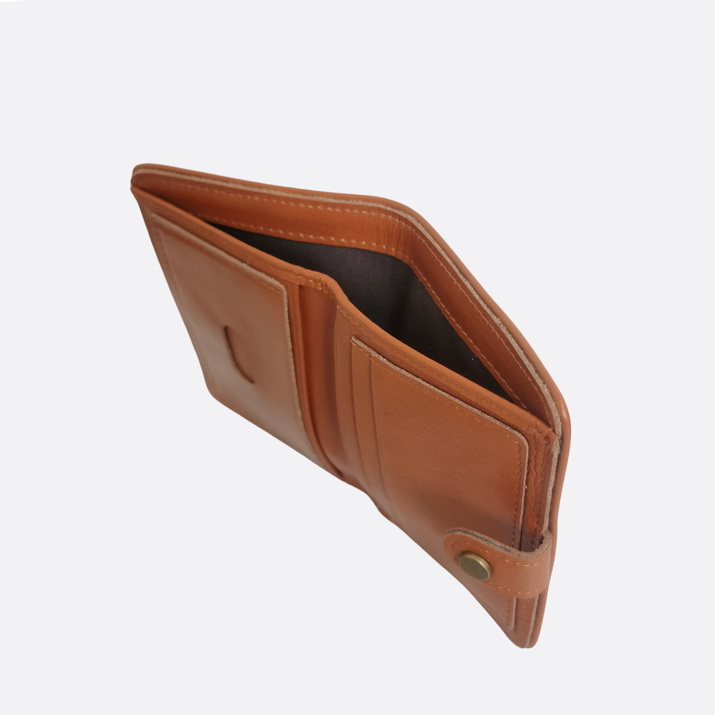 Genuine cowhide leather vertical flap wallet with button