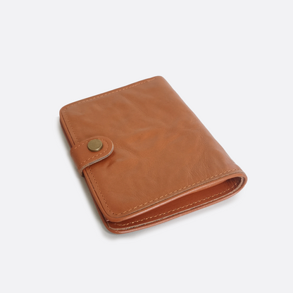 Genuine cowhide leather vertical flap wallet with button