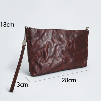 Genuine cowhide leather 2 way hand clutch with sling and wrist strap