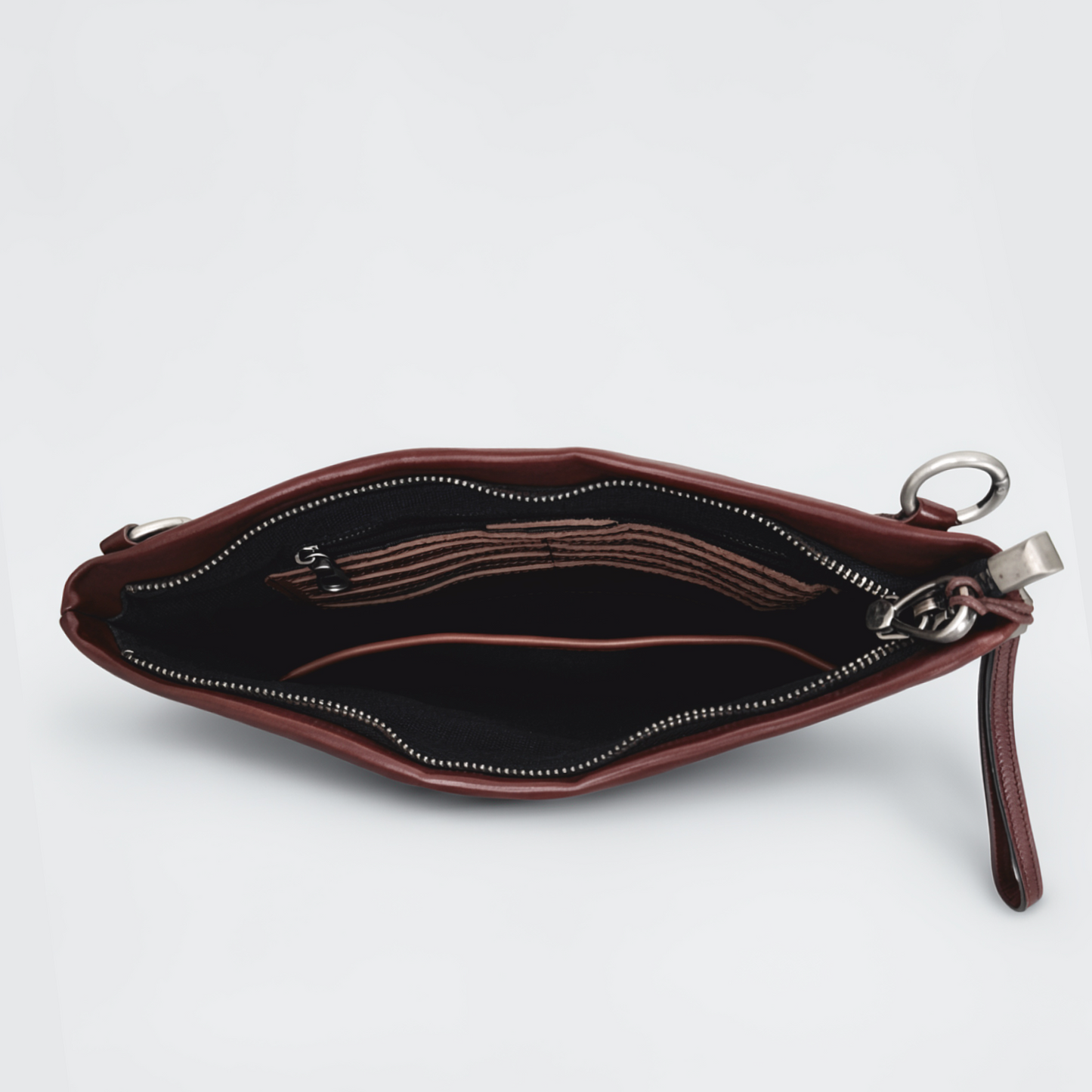 Genuine cowhide leather 2 way hand clutch with sling and wrist strap