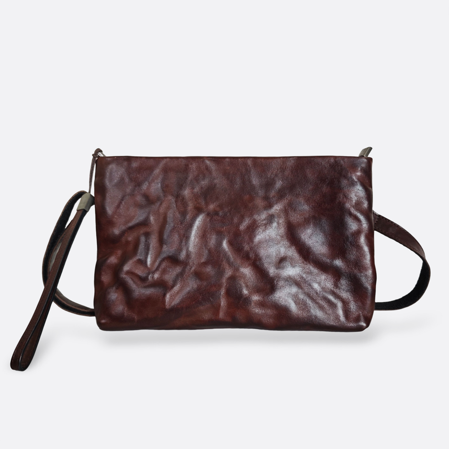 Genuine cowhide leather 2 way hand clutch with sling and wrist strap