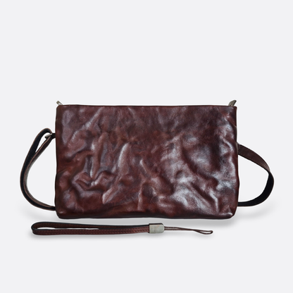 Genuine cowhide leather 2 way hand clutch with sling and wrist strap