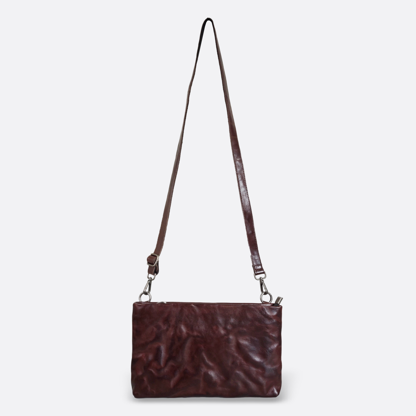 Genuine cowhide leather 2 way hand clutch with sling and wrist strap