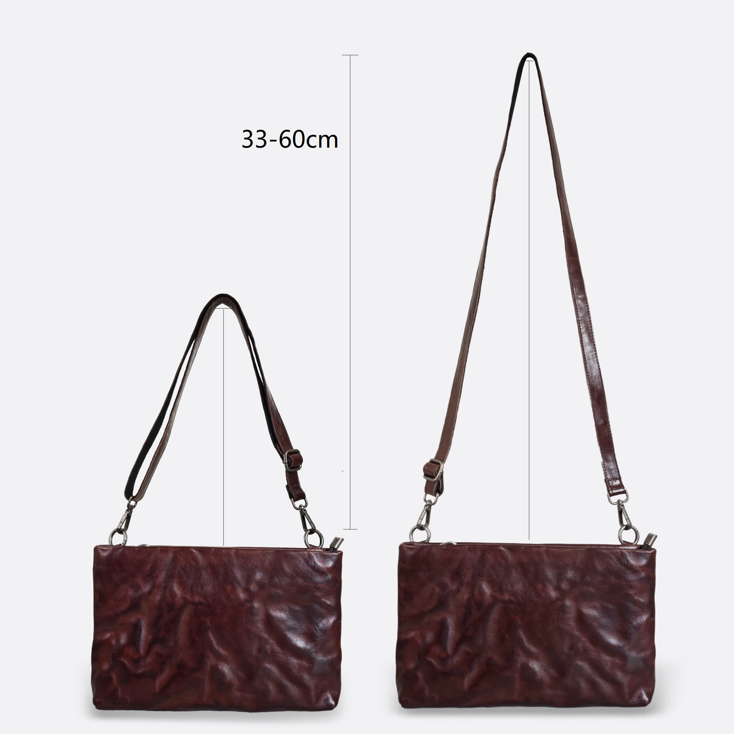 Genuine cowhide leather 2 way hand clutch with sling and wrist strap