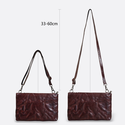 Genuine cowhide leather 2 way hand clutch with sling and wrist strap