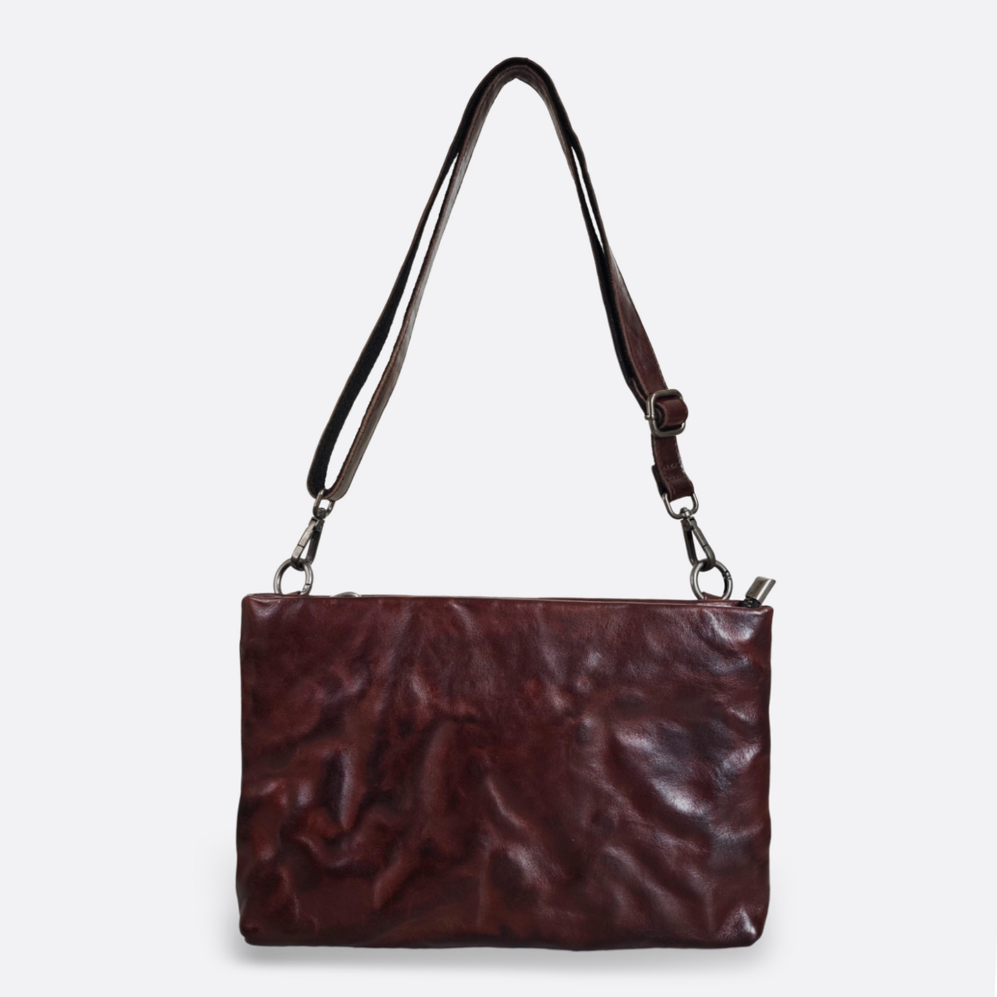 Genuine cowhide leather 2 way hand clutch with sling and wrist strap
