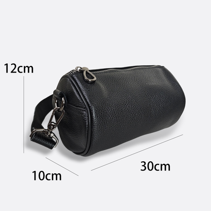 Cylinder design genuine cowhide leather barrel bag