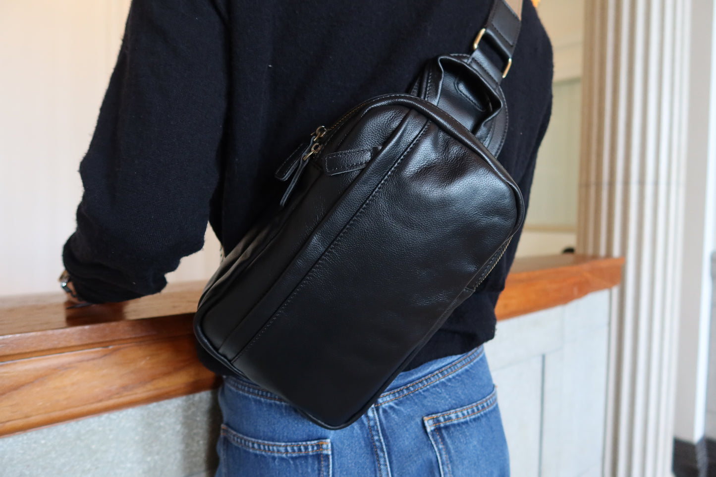 Davel V2 design genuine cowhide leather fanny pack bag