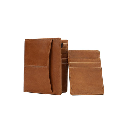 Genuine cowhide leather vertical flap wallet with additional card slot insert