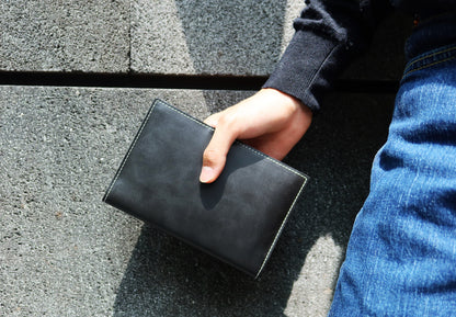 Genuine cowhide leather passport holder travel pouch with snap button