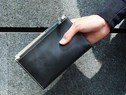 Genuine cowhide leather passport holder travel pouch with snap button