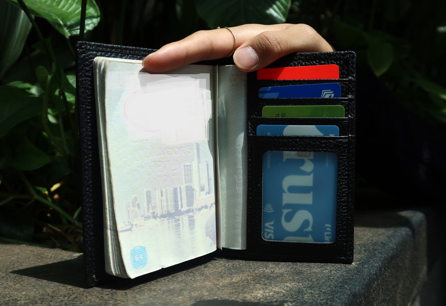 Genuine cowhide leather passport holder travel pouch