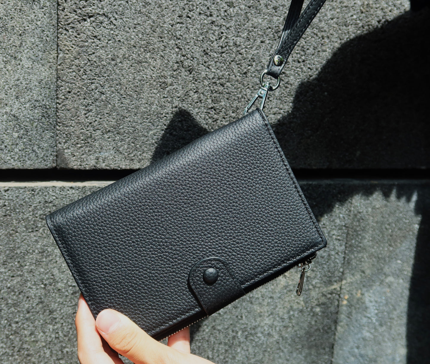 Button design genuine cowhide leather passport holder travel pouch