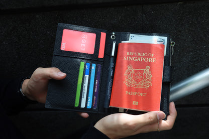 Button design genuine cowhide leather passport holder travel pouch