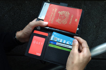 Button design genuine cowhide leather passport holder travel pouch