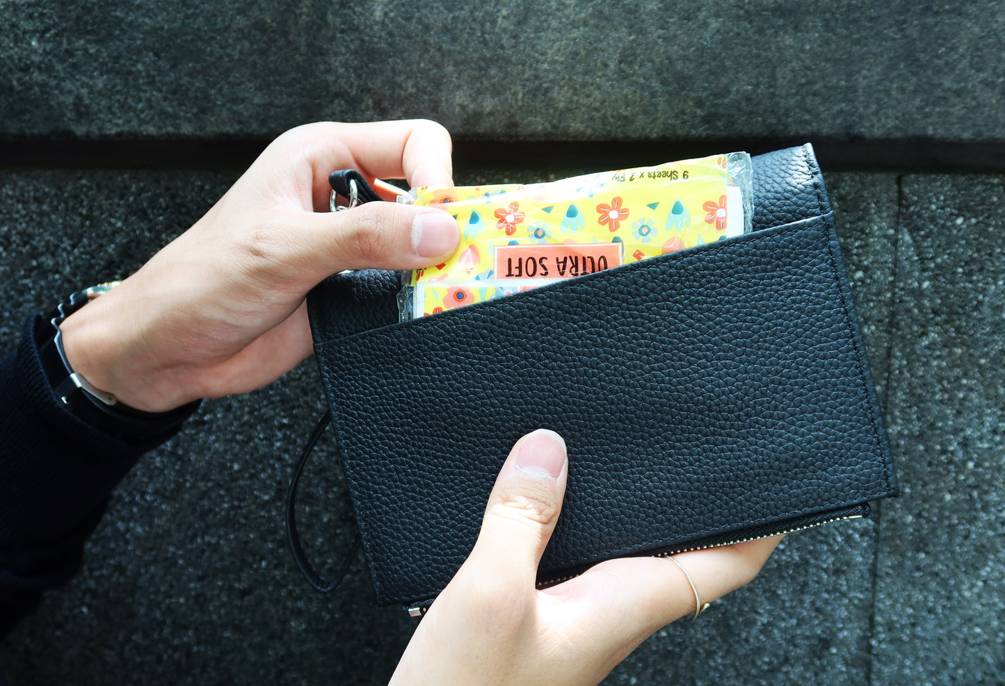 Button design genuine cowhide leather passport holder travel pouch
