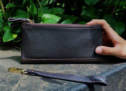 Genuine cowhide leather folded double zip wallet