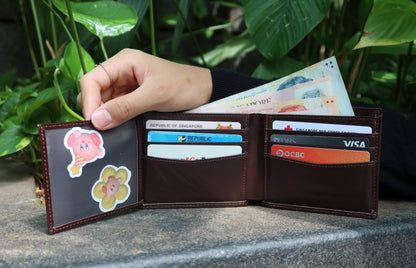 Genuine cowhide leather flap wallet with card slots