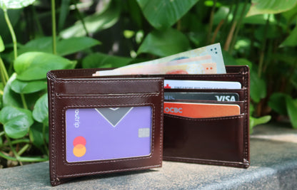 Genuine cowhide leather flap wallet with card slots