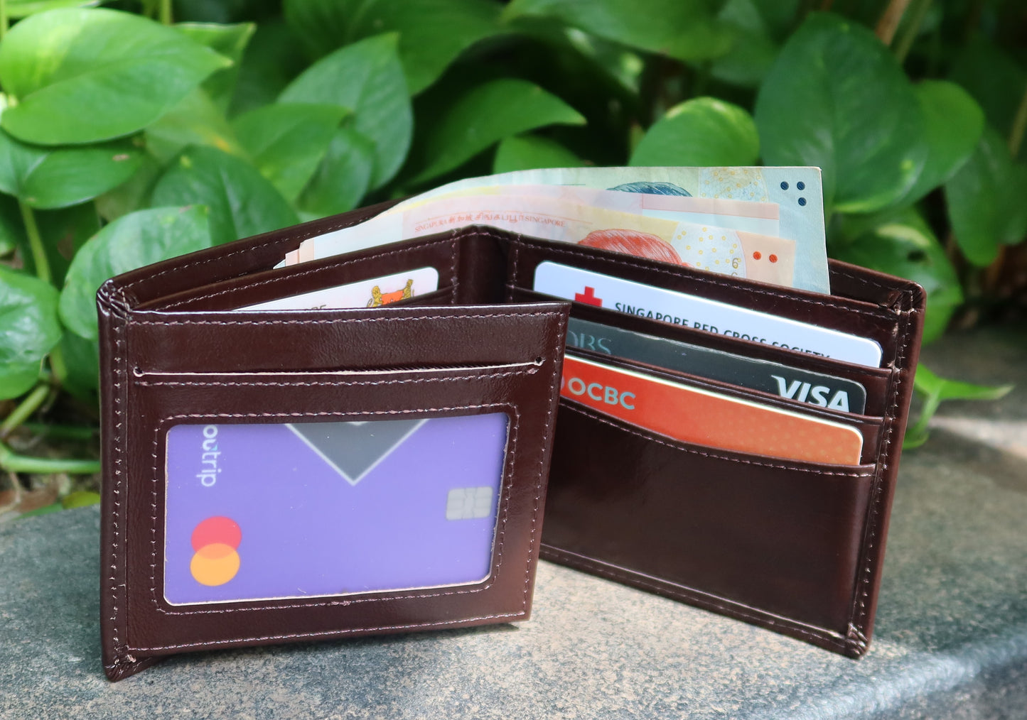Genuine cowhide leather flap wallet with card slots