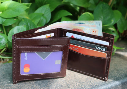 Genuine cowhide leather flap wallet with card slots