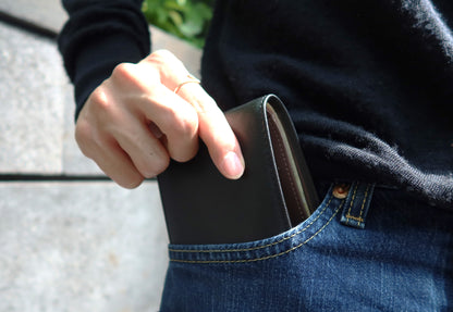 Genuine cowhide leather flap wallet with coin pouch