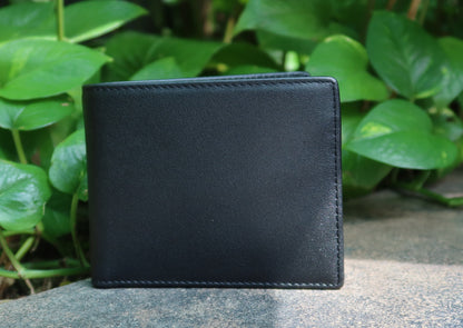 Genuine cowhide leather flap wallet with coin pouch