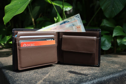 Genuine cowhide leather flap wallet with coin pouch