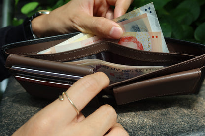 Genuine cowhide leather flap wallet with coin pouch