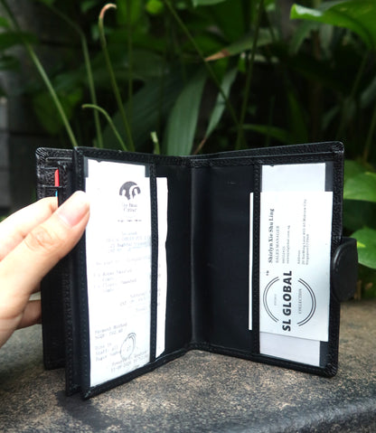 Genuine cowhide leather vertical clasp wallet