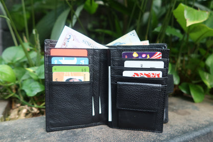 Genuine cowhide leather vertical clasp wallet