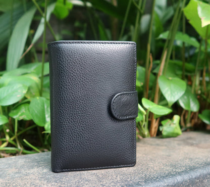 Genuine cowhide leather vertical clasp wallet