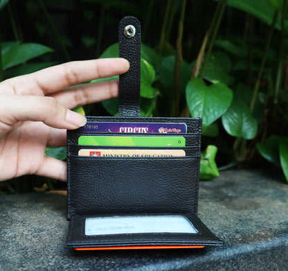 Genuine cowhide leather card holder with buckle