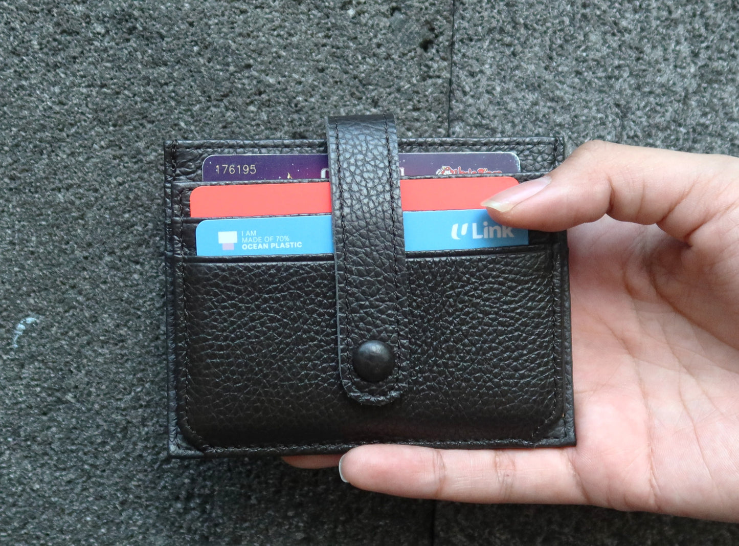 Genuine cowhide leather card holder with buckle