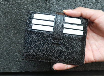 Genuine cowhide leather card holder with buckle