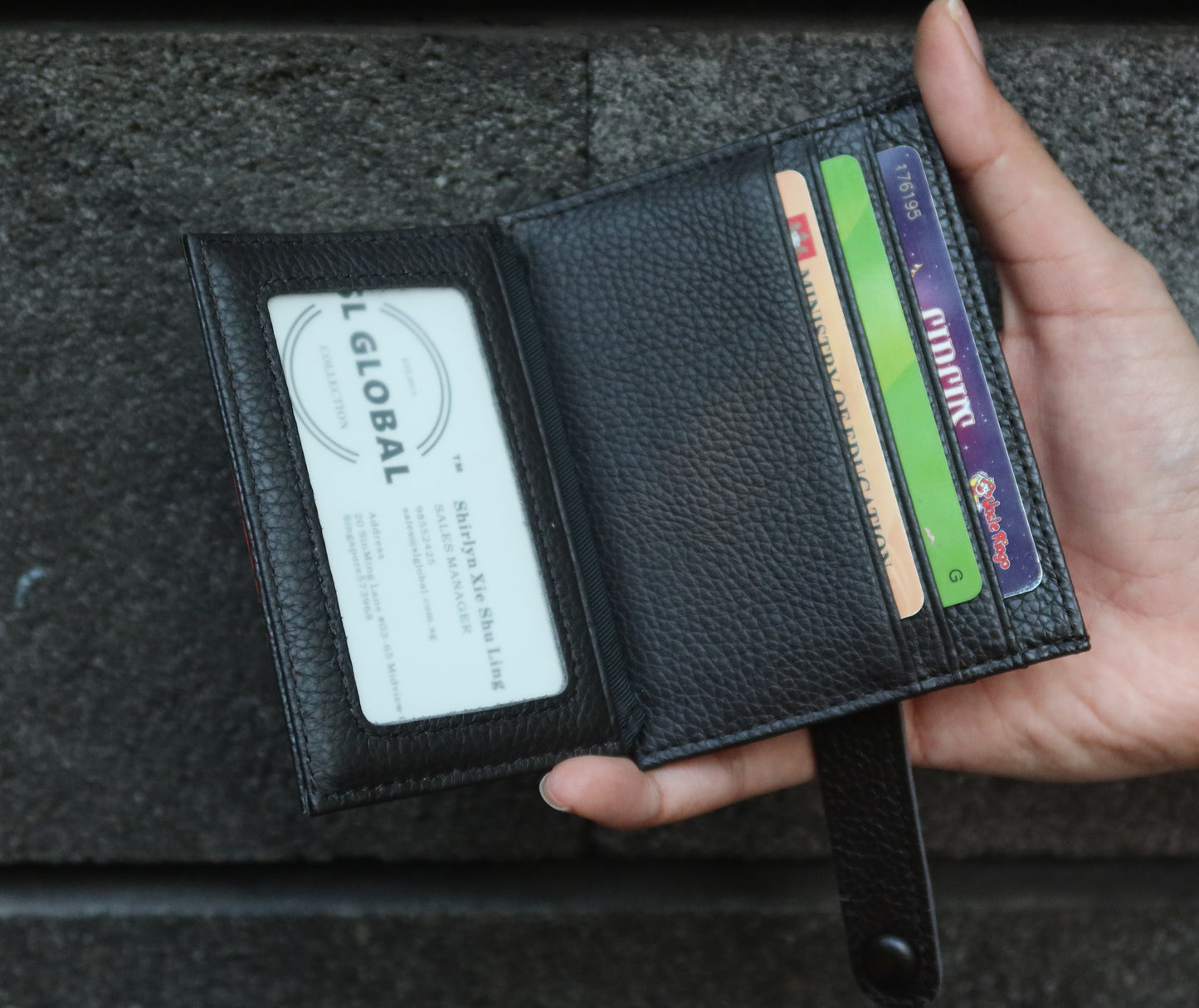 Genuine cowhide leather card holder with buckle