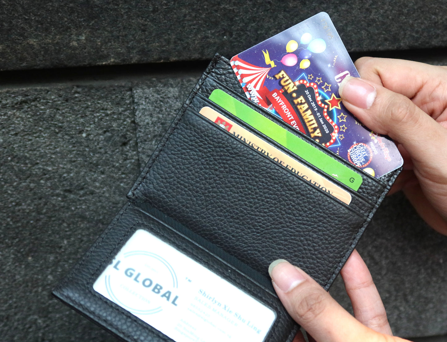 Genuine cowhide leather card holder with buckle