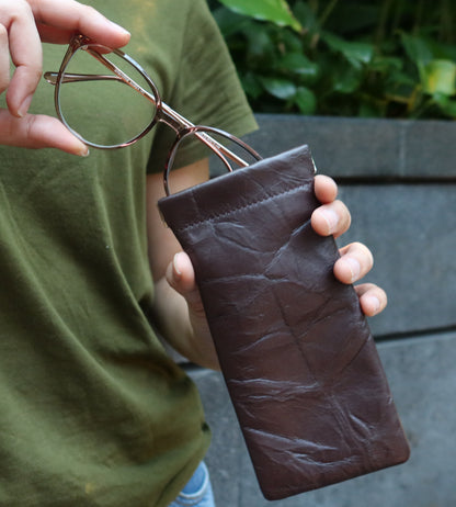 Genuine cowhide leather spectacle glasses pouch