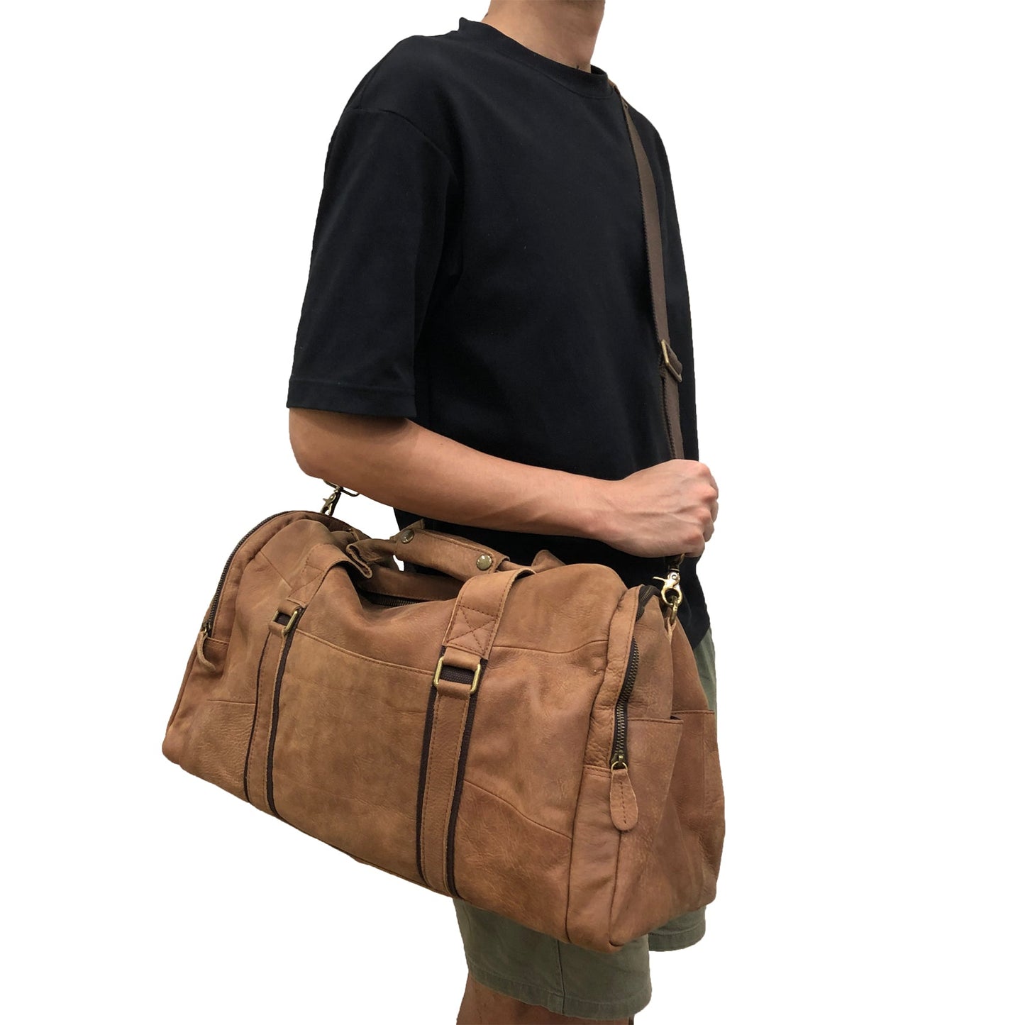 Genuine cowhide leather duffel travel bag
