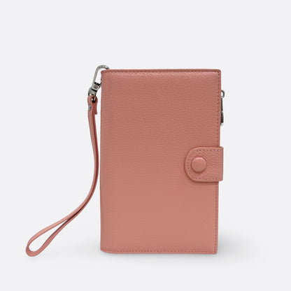 Button design genuine cowhide leather passport holder travel pouch