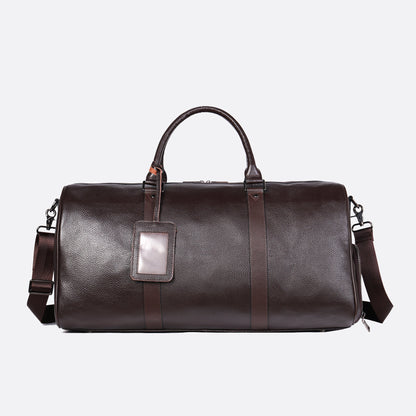 Barrel design genuine cowhide leather duffel travel bag
