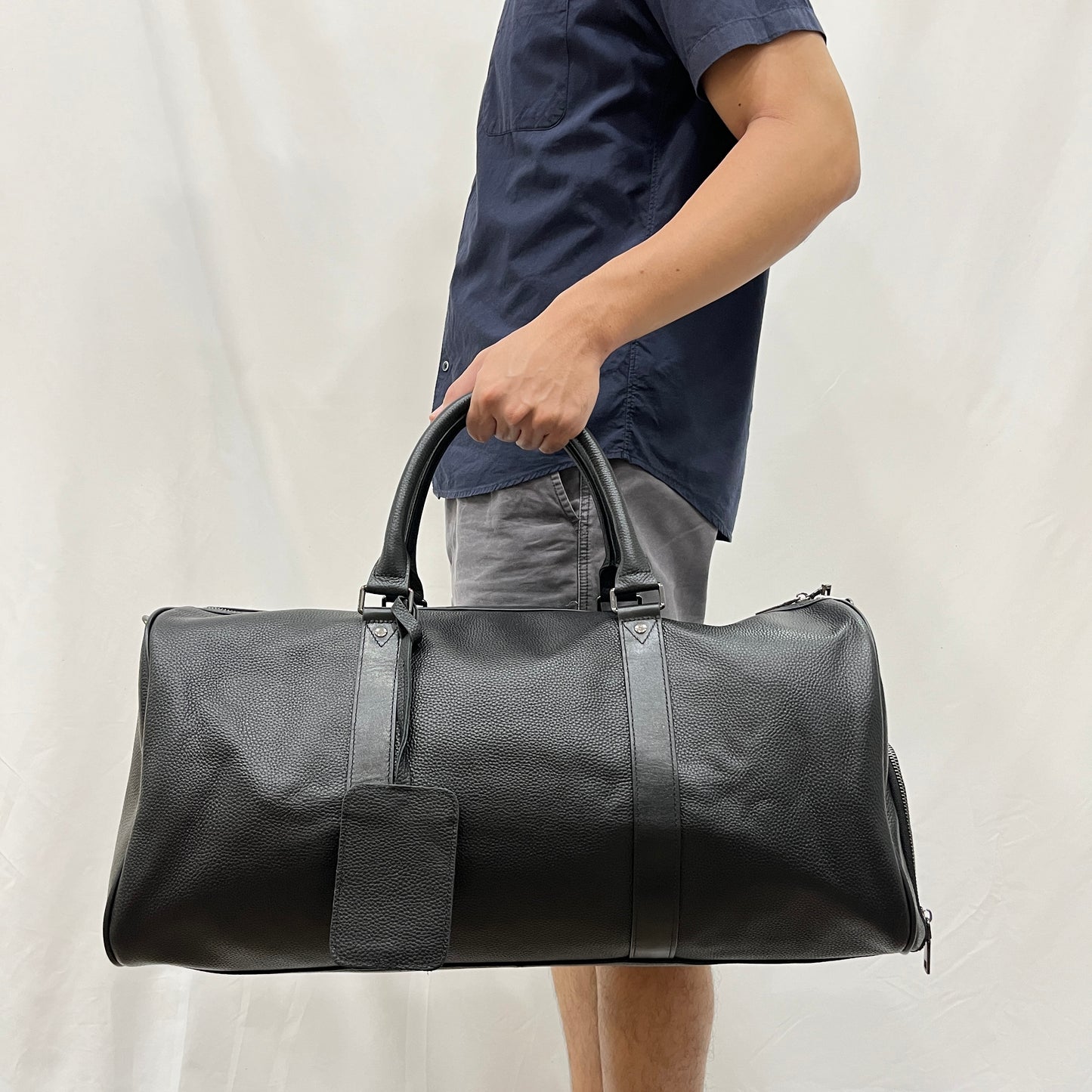 Barrel design genuine cowhide leather duffel travel bag